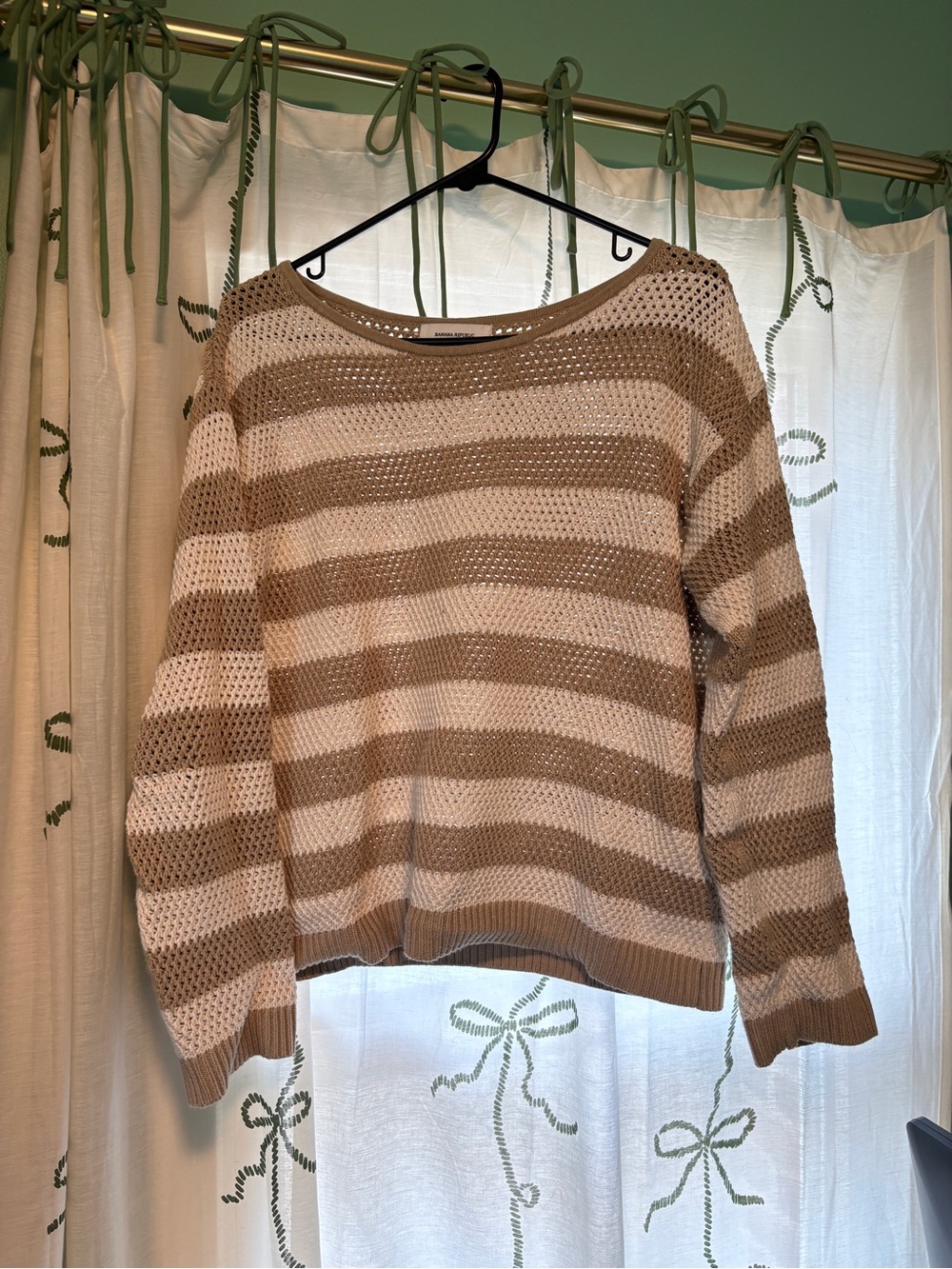 Banana Republic Striped Open-Knit Sweater in Beige and White